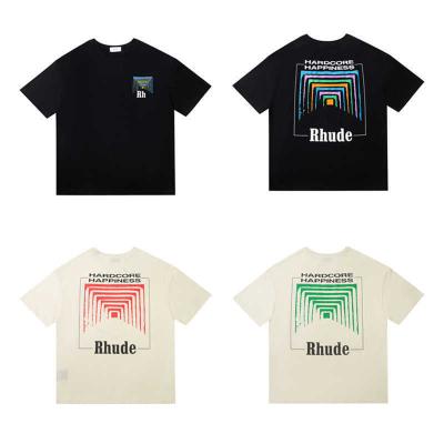 China Anti-wrinkle Men's T-Shirts Men Women Vintage Heavy Fabric RHUDE BOX PERSPECTIVE Tee Slightly Loose Tops Multicolor Logo Nice Washed Rhude for sale