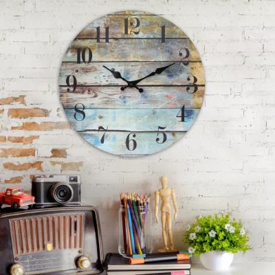 China Antique Style Customized Size Rustic Farmhouse Distressed Barn Wood Vintage Solid Wood Large Round Wall Clock for sale