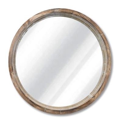 China Hot Sale Environmentally Friendly Wall Mounted Decorative Rustic Circle Wooden Mirror For Bathroom Entrance Living Room for sale