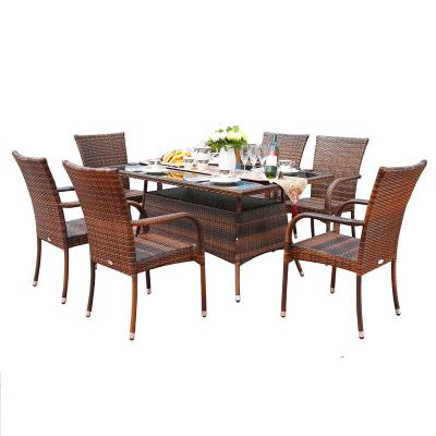 China BH-183 Modern Hotel Chair Table Steel Wicker Rattan Stacking Dining Patio Set Outdoor Garden Furniture for sale