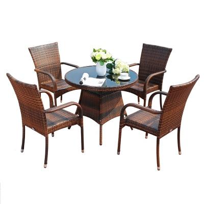 China BH-185 Modern Hotel Chair Table Steel Wicker Rattan Stacking Dining Patio Set Outdoor Garden Furniture for sale