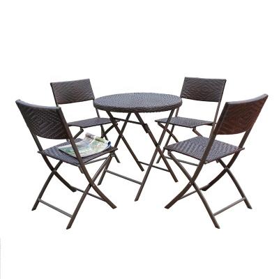 China Modern Patio Steel Wicker Garden Bistro Set Folding Rattan Table Chair Hotel KM-6201 Outdoor Furniture for sale