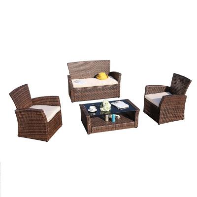 China BH-221 Modern Rattan KD Sofa Set Garden Patio Outdoor Courtyard Chair Table Steel Wicker Furniture for sale