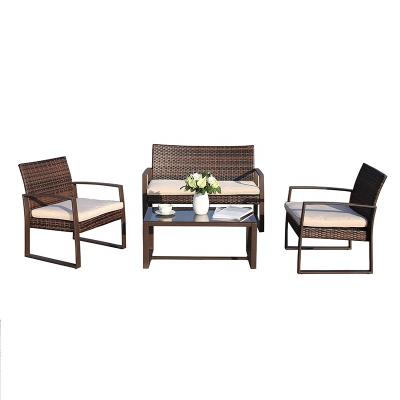 China BH-220 Modern Hotel Table Chair Table Wicker Steel Rattan KD Sofa Set Patio Garden Outdoor Furniture for sale