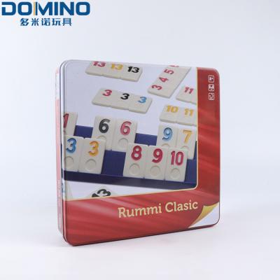 China Stylish Funny Family Train Domino Game Indoor Mexican Dominoes Set With Metal Tin Box Dominoe Blocks for sale