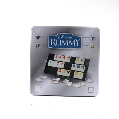 China Factory Price Stylish Acrylic Plastic Colorful Rummy Game Domino Set In Tin Box for sale