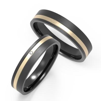 China Simple And Fashion Black Titanium Metal Ring Jewelry With IP Gold Ring Inlaid With Zircon for sale