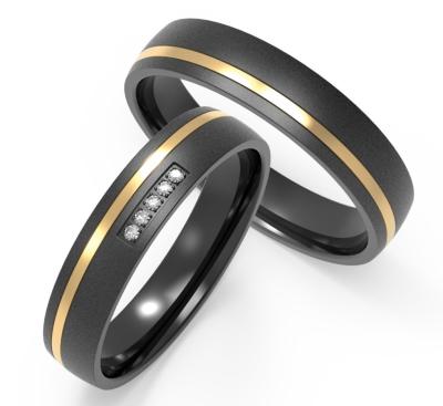 China Polished Finish Couple Black Zirconium Ring IP Gold With Cubic Zirconia Two Tones for sale