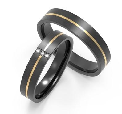 China Couple Sleek Black Zirconium Ring With Cubic Zirconia Two Tones IP K Gold for sale