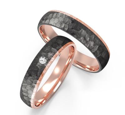 China Fashion Black Titanium Ring With Rose Gold Diamond Meteorite Texture Couple Ring for sale