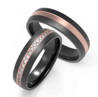 China Lightweight Black Titanium Ring With Rose Gold Rings Set For Wedding Engagement for sale