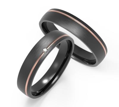 China Matte Black Titanium Ring With Rose Gold Single Ring Set With Zircon Couple Ring for sale