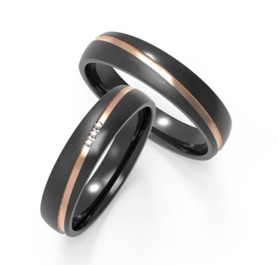 China Rose Gold Inset Zircon Fashion Men Jewelry Matte And Glossy Black Titanium Ring for sale