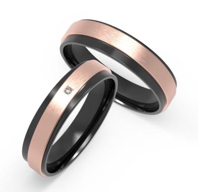 China Polished Black Titanium Ring With Zircon Set In Rose Gold Scratch Resistant for sale