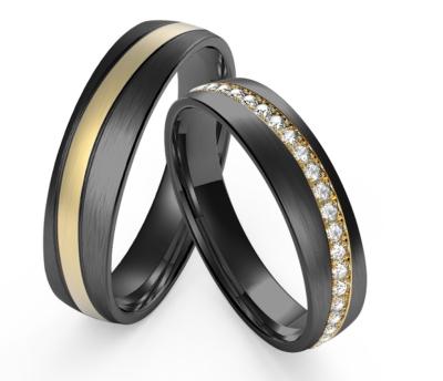 China Round Black Stainless Steel Fashion Men Jewelry Polished With Whole Row Of Zircon Rings for sale