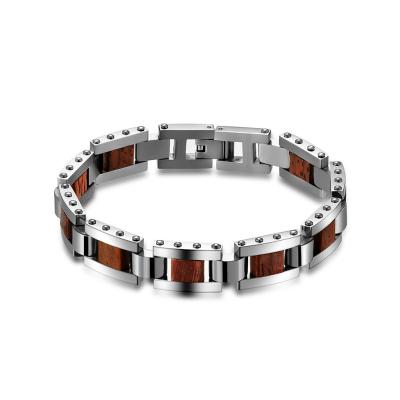 China Simple Fashion Bracelet Multilayer Stainless Steel and Wood Bracelet for Men for sale