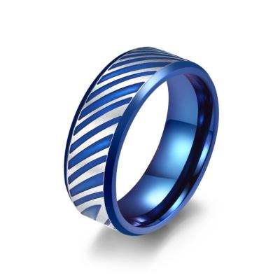 China Classic Fashion Men's Rings Blue Plated Hip Hop Punk Stainless Steel Chain Ring Jewelry for sale