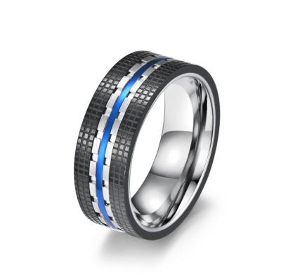 China Face Width 8MM Stainless Steel Men's Ring Blue And Rose Gold Fashion Jewelry Ring for sale