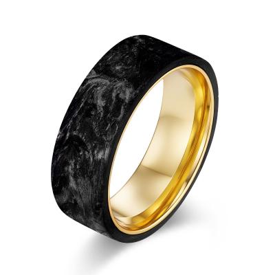 China New Arrival Plated Gold and Rose Gold Forged Carbon Fiber Wedding Bands Mens Jewelry for sale