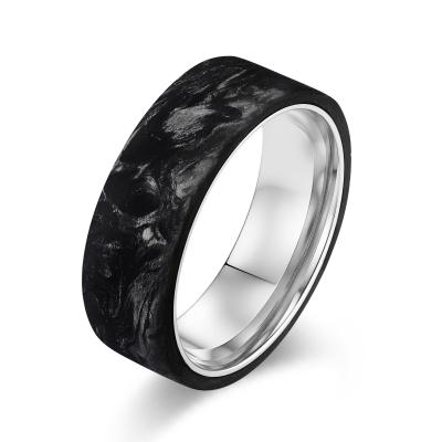 China New Arrival Plated Gold and Rose Gold Forged Carbon Fiber Wedding Bands Mens Jewelry for sale