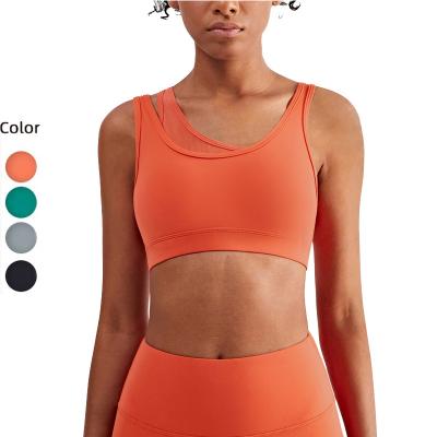 China New Antibacterial Mesh Double Strap Women Sports Bra Ladies Fitness Wear One Shoulder Yoga Bra for sale