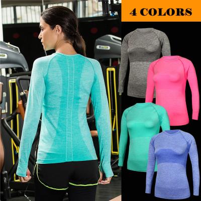 China Antibacterial Dry Fit Round Neck Long Sleeve Shirts Women Fitness Top for sale