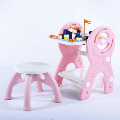 China DIY TOY 2 in 1 Multifunctional DIY Plastic Table Building Block Creative Toys Drawing Board Sets With Chair Building Block for sale