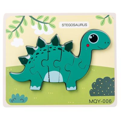 China Wooden Baby Shape Early Knowledge Education DIY TOY 3d Dinosaur Puzzle Cartoon Matching Puzzle for sale