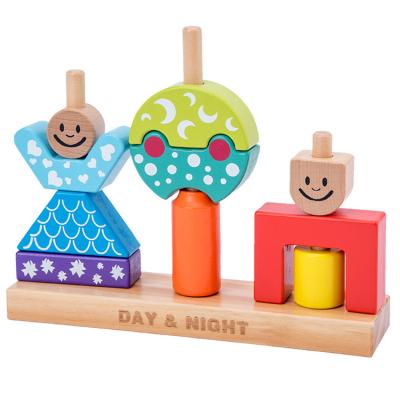 China Building Toy Christmas Supplier Imparare Block Toys Diy Stacking Color 3 Baby Wooden Puzzle Night Day Beech Wood Children's Toy for sale