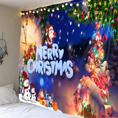 China Custom Backdrop Cartoon Christmas Decoration Christmas Cloth Fabric Bedroom Decorative Tapestry For Christmas Decoration for sale