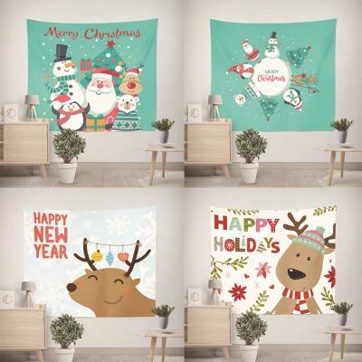 China Custom Backdrop Cartoon Christmas Decoration Christmas Cloth Fabric Bedroom Decorative Tapestry For Christmas Decoration for sale