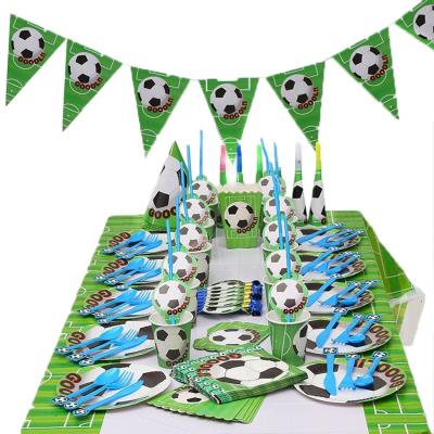 China 144pcs 10Serves Football Theme Birthday Party Supplies Soccer Paper Decoration for Kids Cutlery Dishes Cake Topper for Boy Baby Shower for sale