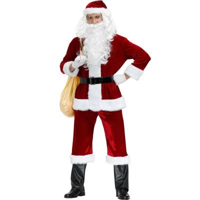 China Nylon 2021 autumn and hot sale adult Santa Claus costume baby big Halloween Santa Claus costume winter warm and thick red set for sale