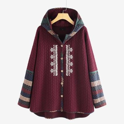 China 2022 autumn/winter new style straight jacket ethnic print hooded cotton-padded long-sleeved mid-length anti-wrinkle coat for sale