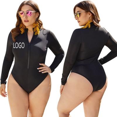 China New Viable Wholesale Black Long Sleeve One-Piece Sports Zipper Sports Slim Diet Hot Spring Triangle Plus Size Women Swimsuit for sale