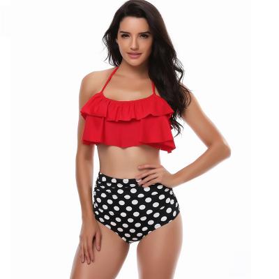 China 2021 New Viable Women's Ruffled Swimwear 2-Piece Dotted High Waist Set for sale