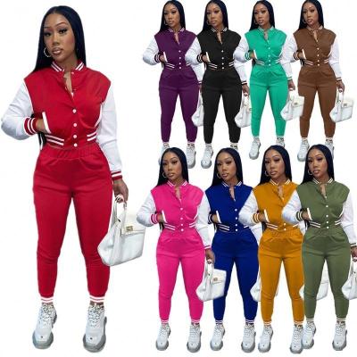 China Winter Breathable Crop Autumn Jogging Tracksuit Sports Casual Baseball Jogging Sweatsuit Long Pants Two Piece Set Tracksuit For Women for sale