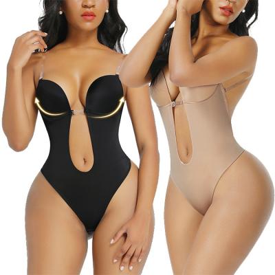 China New Body Shaper U Low Waist Backless Ladies Antibacterial Deep Thong Backless Sheer Jumpsuits Sheer Strap Push Up Bra for sale