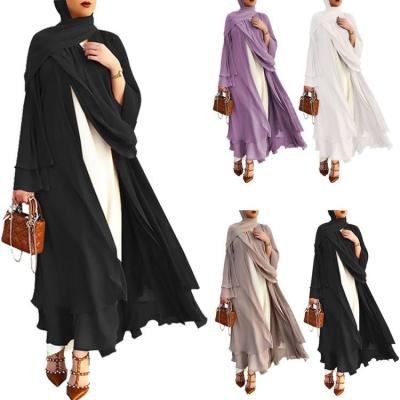 China Two-Layer Faux Chiffon Middle Eastern Muslim Women Luxury Soft And Solid Color Elegant Retro Sunscreen Loose Cardigan for sale