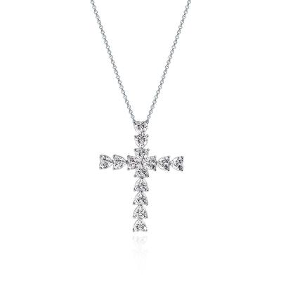 China 2021 Hot Sale FASHIONABLE Diamond Inlaid S925 Shining Heart Shaped High Carbon Silver Cross Necklace for sale