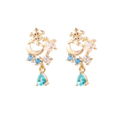 China OEM Direct Selling Luxury Five Pointed Sta Moon Shaped Alloy With Rhinestone Dangling Earrings for sale