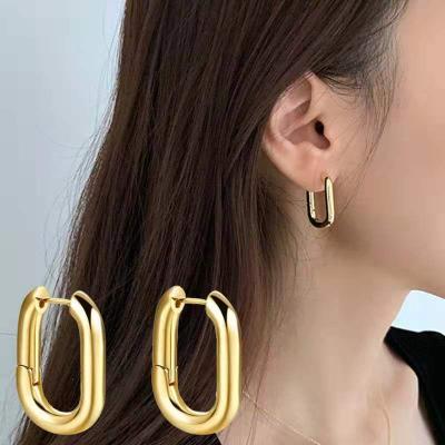 China Hot Selling Oval Ring Circle Gold Plated Stainless Steel FASHIONABLE U Shape Square Circle Earrings for sale