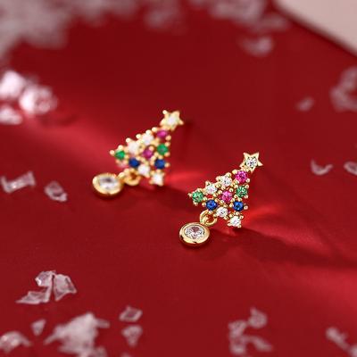 China Cute Fashionable Colorful CZ Jewelry Christmas Tree S925 Silver High End Fine Christmas Studs Earrings for sale