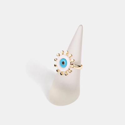 China Smooth Surface Trendy Gold Plated Enamel Alloy Round Blue Sore Eye Finger Ring For Gift for sale