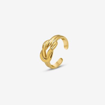 China Sweet Outdoor Hot Sale Gold Plated Lucky Knot Ring Two Layers Stainless Steel Knots Open Rings for sale