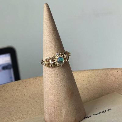 China TRENDY Vintage Style Gold Plated 925 Sterling Silver Jewelry CZ Moonstone Adjustable Ring for sale