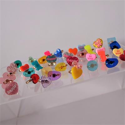 China 2021 FASHIONABLE New Flower Heart Dinosaur Colorful Chunky Acrylic Resin Adjustable Finger Ring for sale