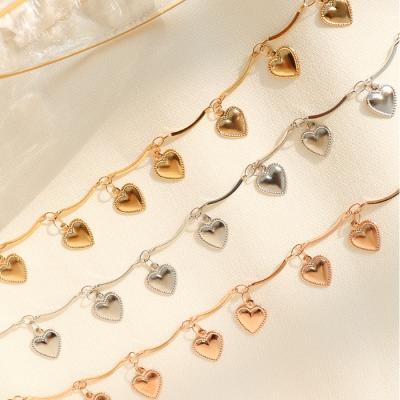 China New Arrival Smooth Surface 18k Gold Plated Stainless Steel Tennis Heart To Form Dangling Anklets for sale