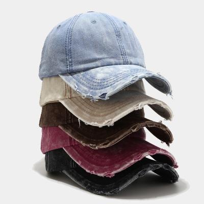 China Vintage COMMON custom logo washed denim distressed gorras hats 6 panel unstructured sports classic low profile adjustable baseball cap for sale