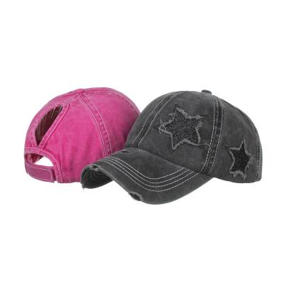 China JOINT Manufacturers Wholesale Price Baseball Cap Custom Washed Five-Pointed Star Ponytail Baseball Cap for sale